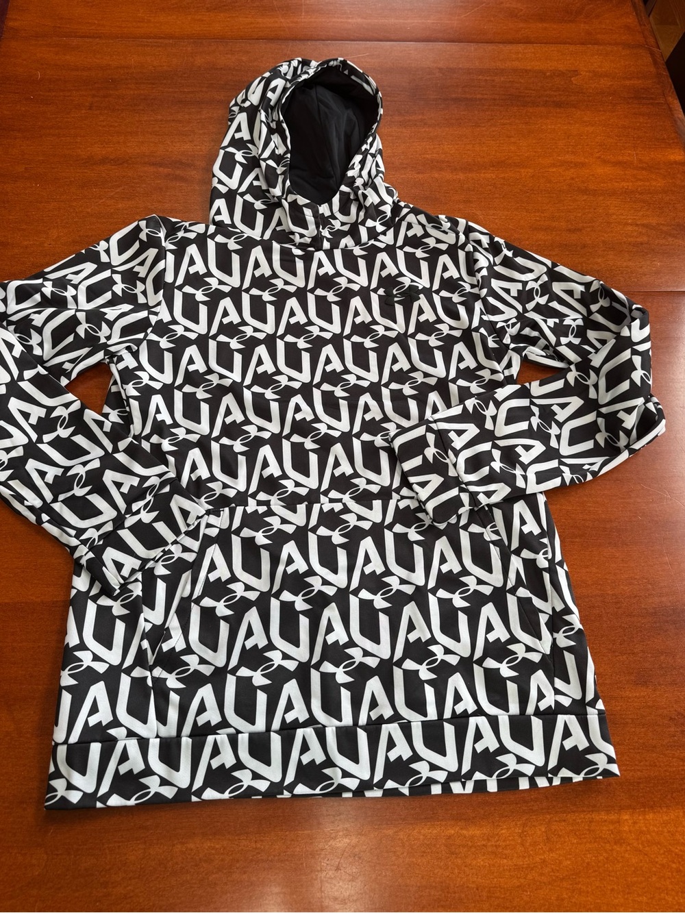 Under Armour Youth XL Black White All Over Logo Print Pullover Hoodie
